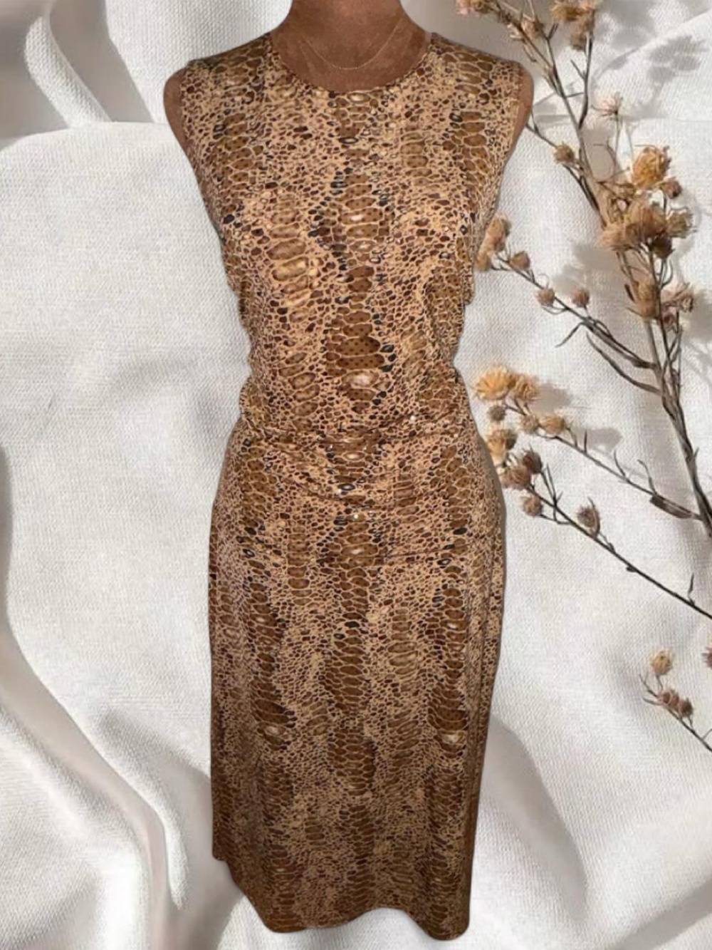 Ninety Snakeskin Print 2-Piece Midi Set - Top & Skirt Large